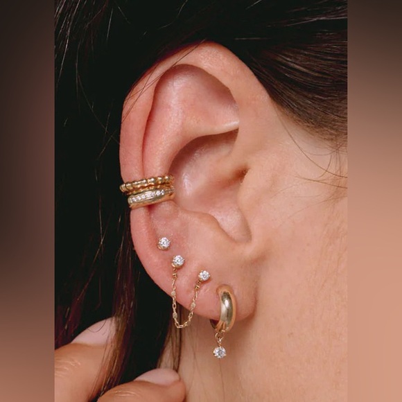 Zoe Chicco 14k Mixed Prong Diamond Double Stud Square Bead Chain Earring - Picture 4 of 4